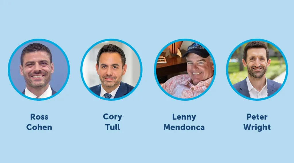 Headshots of Ross Cohen, Lenny Mendonça, Cory Tull, and Peter Wright