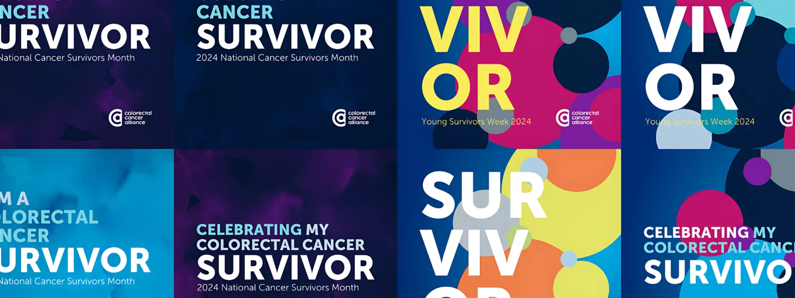 Social media posts for Survivors Month and Young Survivors Week 2024.