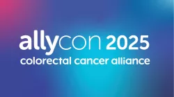 Graphic with a blue and purple gradient background featuring the text 'allycon 2025' in large white letters and 'colorectal cancer alliance' below in smaller white text. The design is modern and vibrant, representing the Colorectal Cancer Alliance’s AllyCon 2025 event.