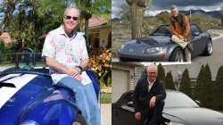 Three men pose with their sports cars. 