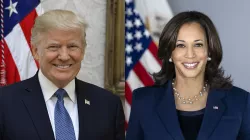 Official portraits of Donald Trump and Kamala Harris