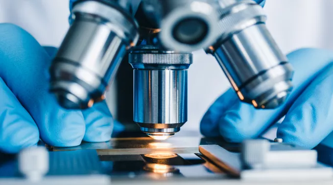 research on cancer colorectal microscope with slide closeup
