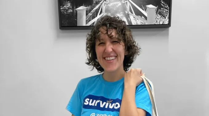 Woman wearing survivor t shirt