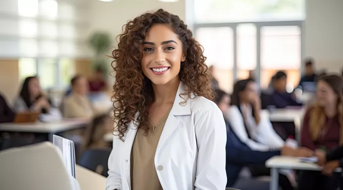 young female doctor with curly hair