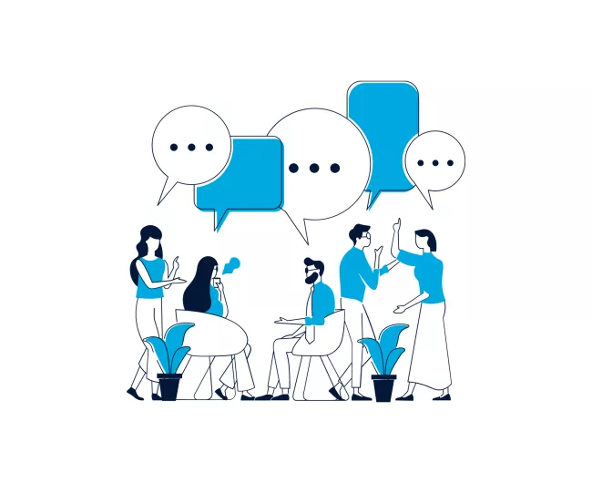 An illustration of a group of people talking.