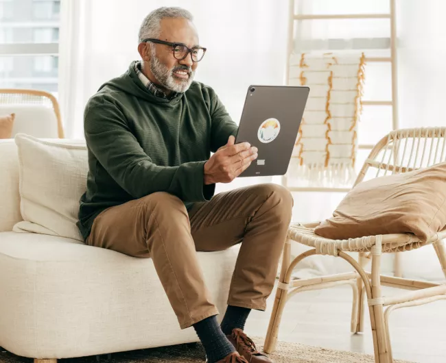 man looking at computer