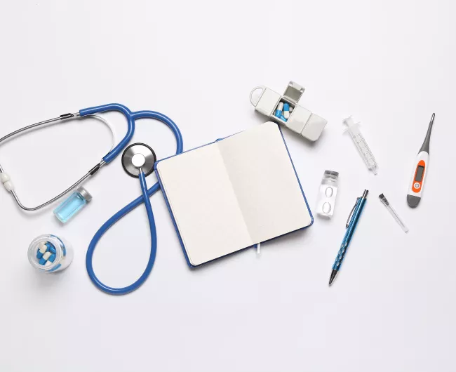 medical supplies on white table