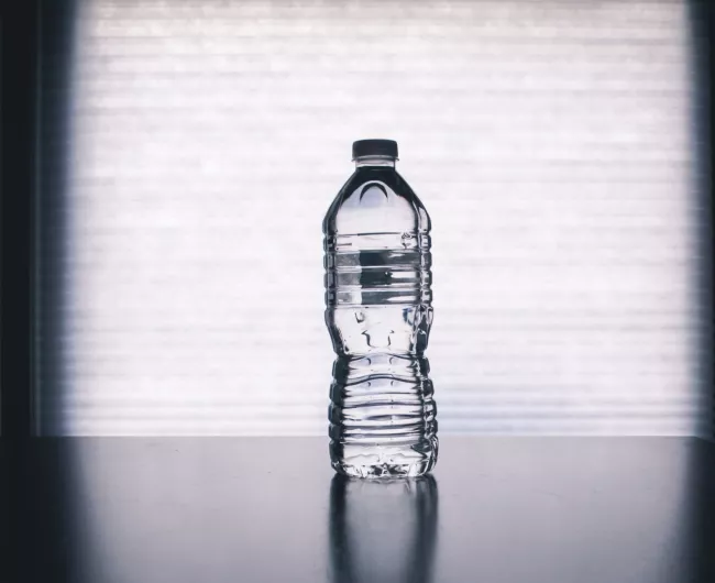 bottle of water on table