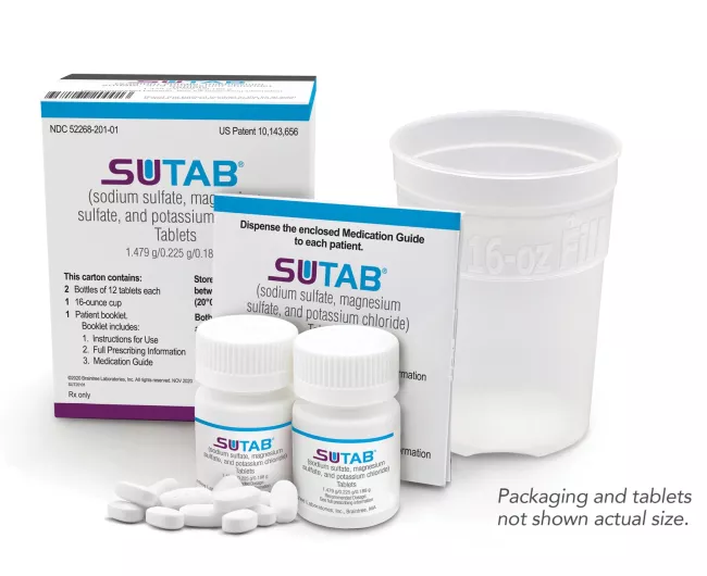 Pills and pill boxes of the SUTAB colonoscopy prep. 